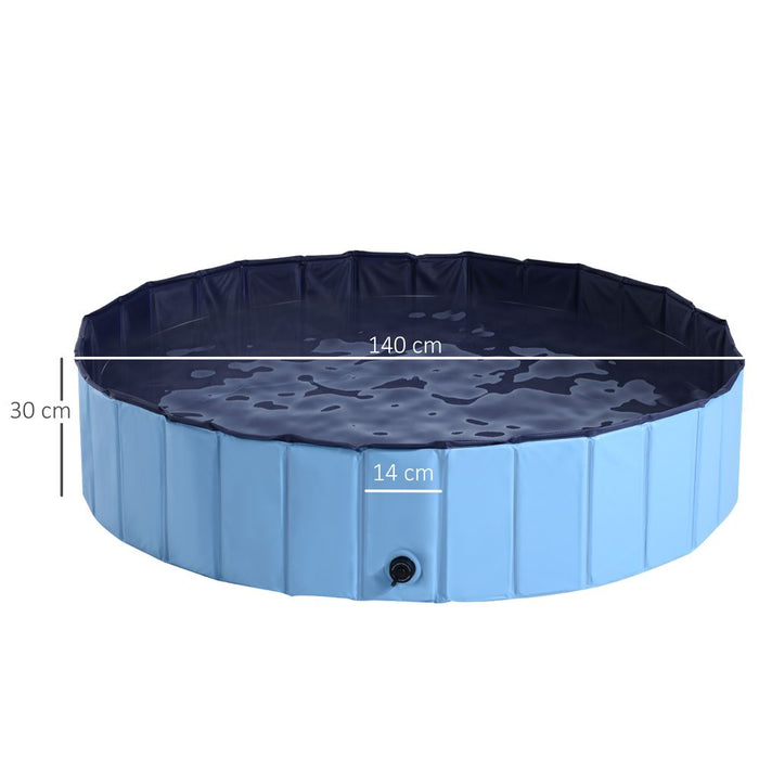 PawHut Foldable Dog Paddling Pool Pet Cat Swimming Pool Indoor/Outdoor Collapsible Summer Bathing Tub Shower Tub Puppy Washer (Φ140 x 30H cm, Blue), D01-014BU