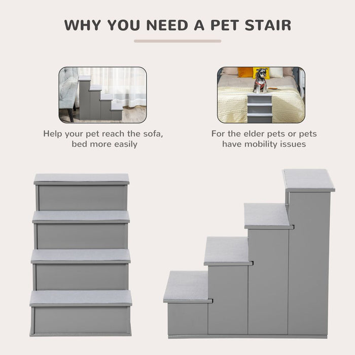 Premium Wooden Pet Steps - Bed, Couch, Stairs - Grey Pawhut - 4 Steps - Comfortable & Durable - Best Quality - Easy Assembly