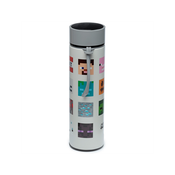 Stainless Steel Insulated Drinks Bottle Digital Thermometer - Minecraft Faces