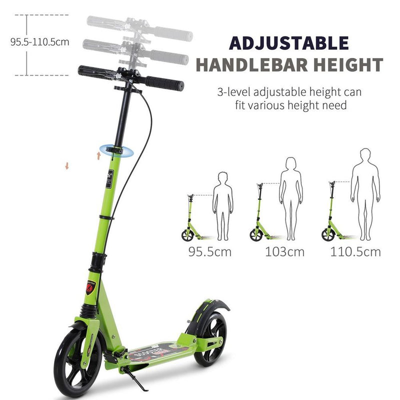 HOMCOM Teens Adult Kick Scooter Fold Adjust 14+ w/ Dual Brake System Green