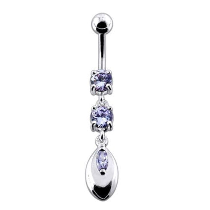 Jeweled Fancy Silver Dangling SS Banana Belly Ring