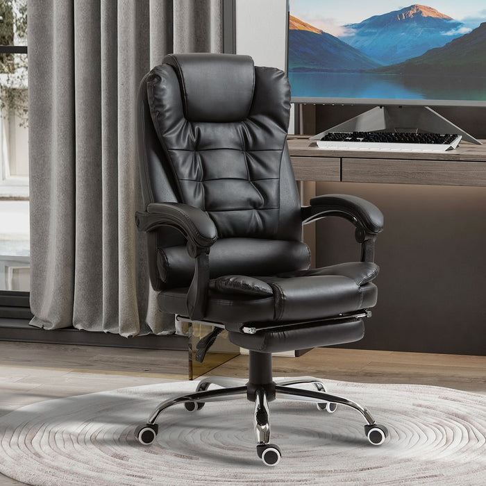 Premium PU Leather High Back Office Chair - Ergonomic Swivel Computer Chair - Black