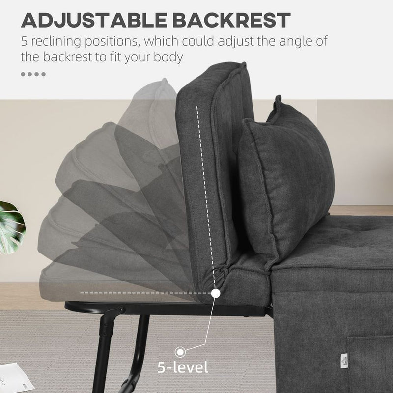 HOMCOM Folding Sleeper Chair Bed with Pillow and Side Pockets, Charcoal Grey