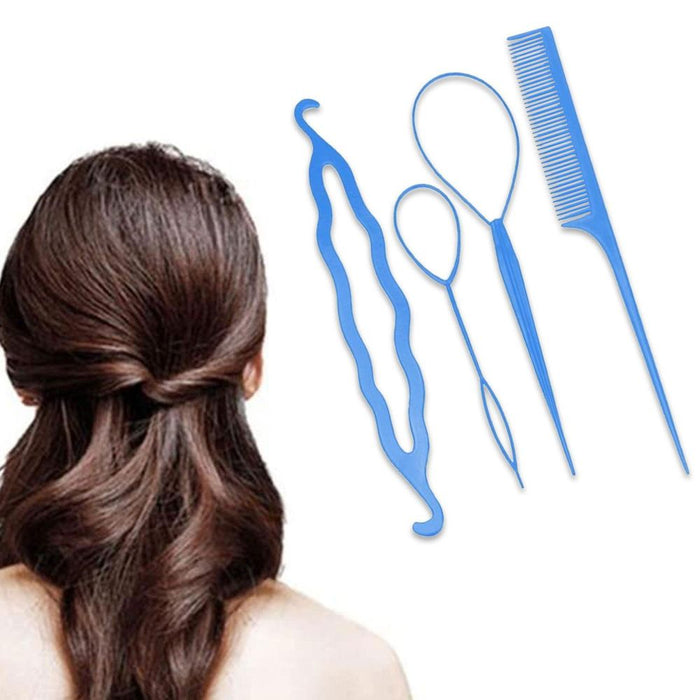 Professional Hair Styling Clip Set - Bun Maker, Hair Twist, Braid Ponytail Tool Accessories, Blue