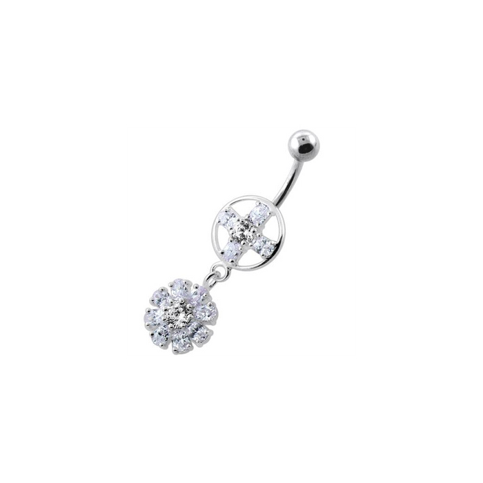 Jeweled Flower Hanging Navel Belly Bar