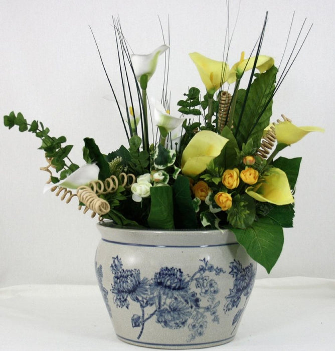 Vintage Blue & White Magnolia Ceramic Planter