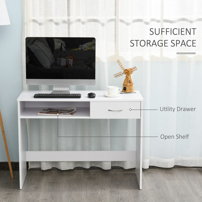 Sleek White Computer Desk w/ Shelf & Drawer - Perfect for Home or Office