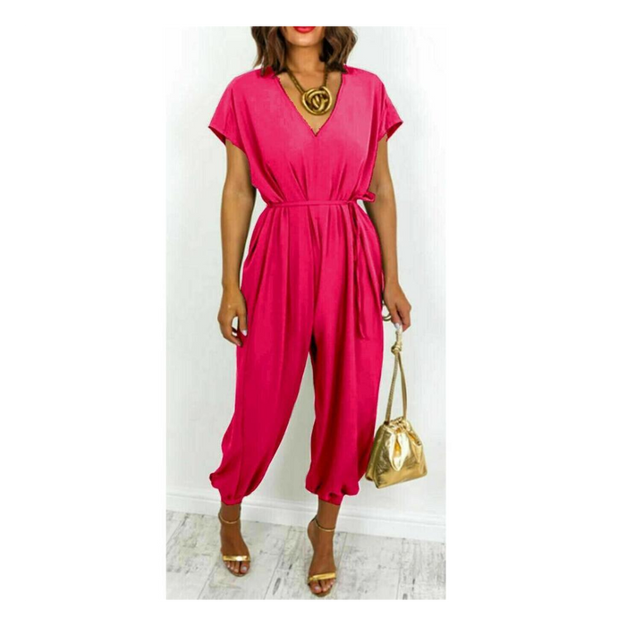 Ladies V Neck Tie Up Jumpsuit