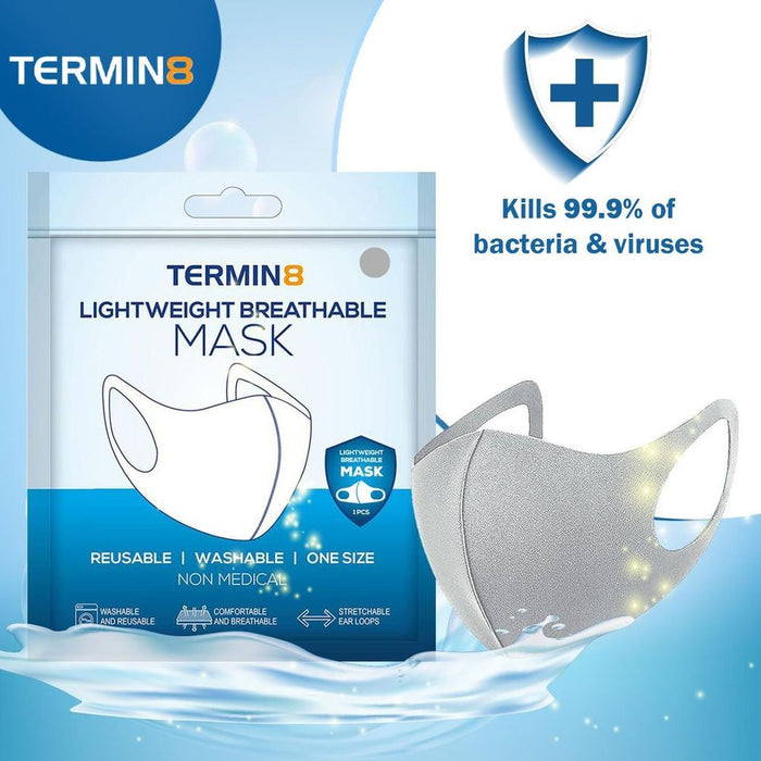 Termin8 Lightweight Breathable Reusable Face Mask - Grey