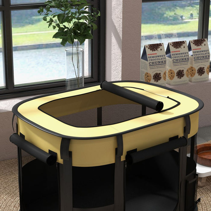 Portable Pet Playpen for Puppies, Rabbits, Kittens, and Guinea Pigs - Yellow