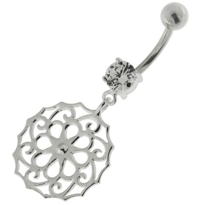 Flower Of Life Pattern 925 Sterling Silver Navel Belly Piercing