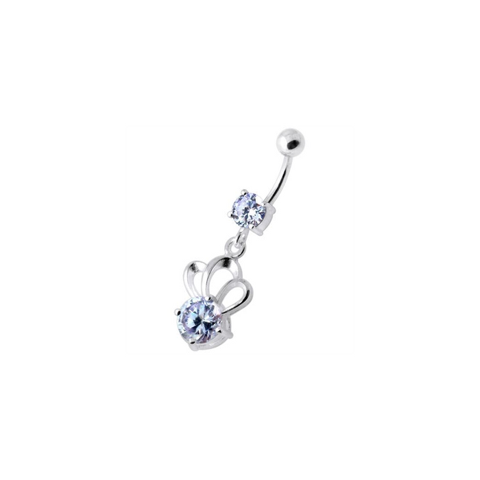 Single Jewel Bow Silver Navel Banana