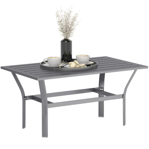 Outsunny Metal Garden Coffee Table with Slatted Tabletop, Dark Grey