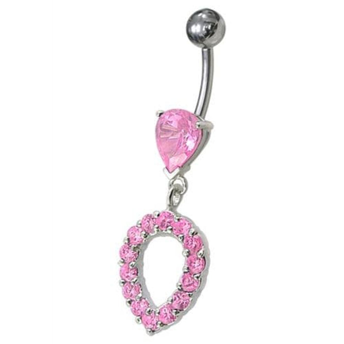 Fancy Green CZ Jeweled Silver Dangling Navel Banana Belly Ring