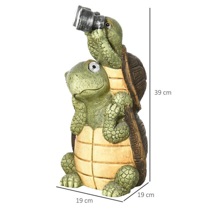 Vivid 2 Tortoises Sculpture Garden Statue - Solar LED Light Outdoor Ornament