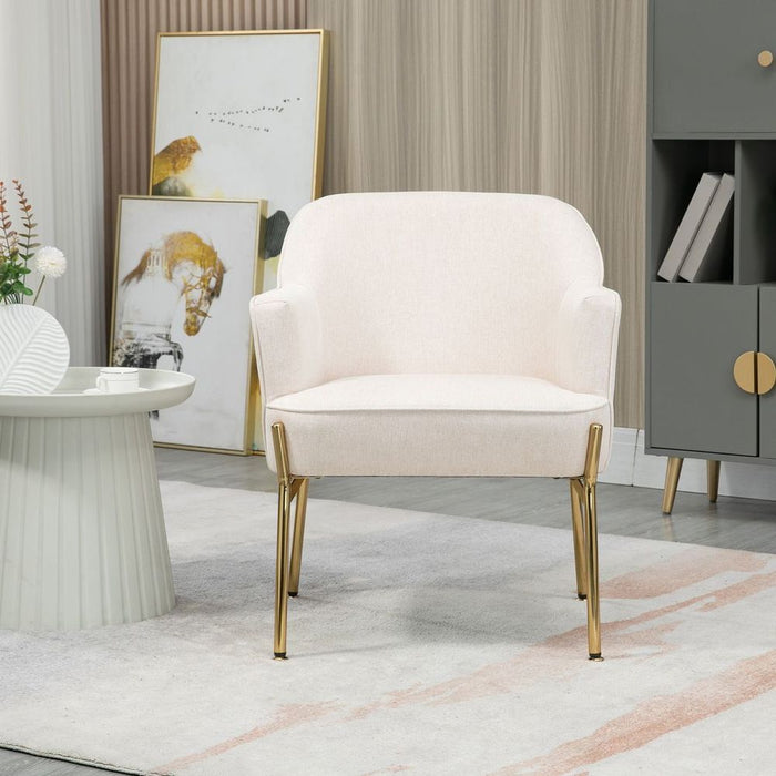 White Fabric Armchair Accent Chair | Metal Legs | Living Room & Bedroom | High Quality