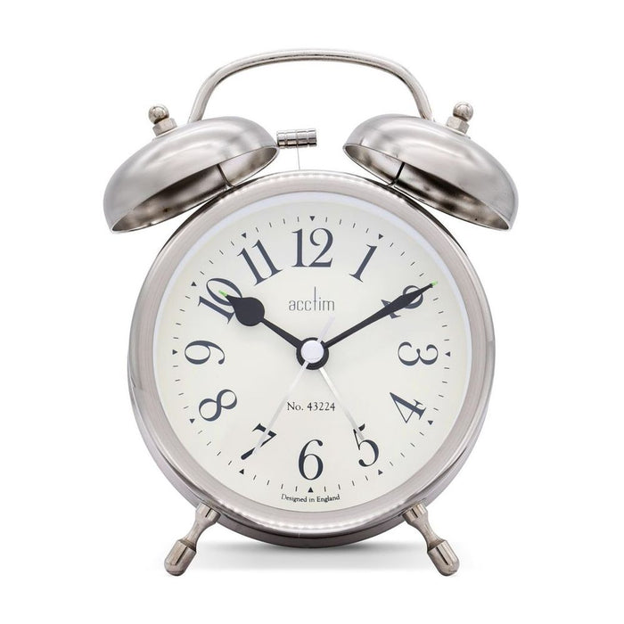 Acctim Pembridge Metal Double Bell Alarm Clock - Antique Silver, Quartz Movement