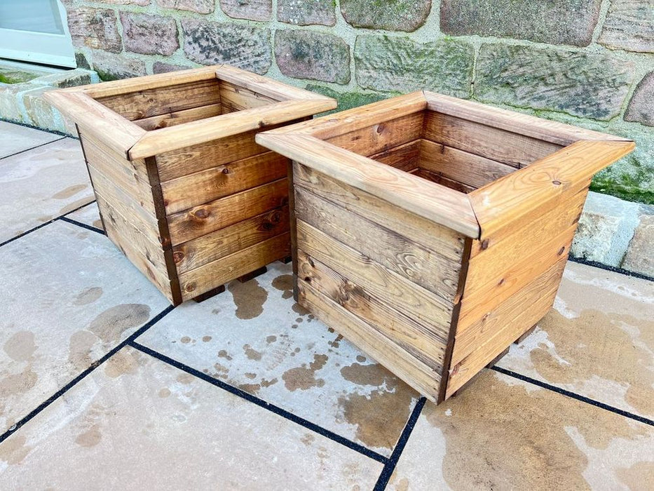 Large Square Planter - Premium Wood Construction | Drainage | Hand-Finished | 46L Volume | Made in Britain | Rustproof Bolting