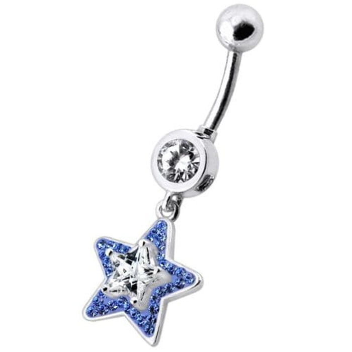 Fancy Jeweled Star Dangling Banana Bar Navel Ring