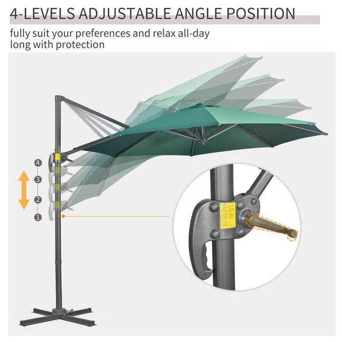 Premium 3x3m Cantilever Parasol Umbrella - Green. Sturdy, Adjustable, Easy to Use with Cross Base.