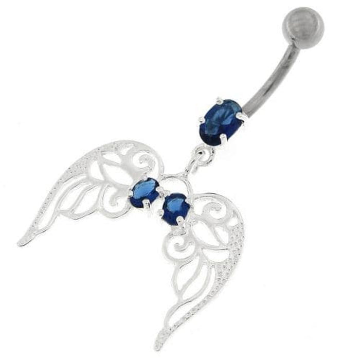 Angel Wings with Floral Silver Belly Ring