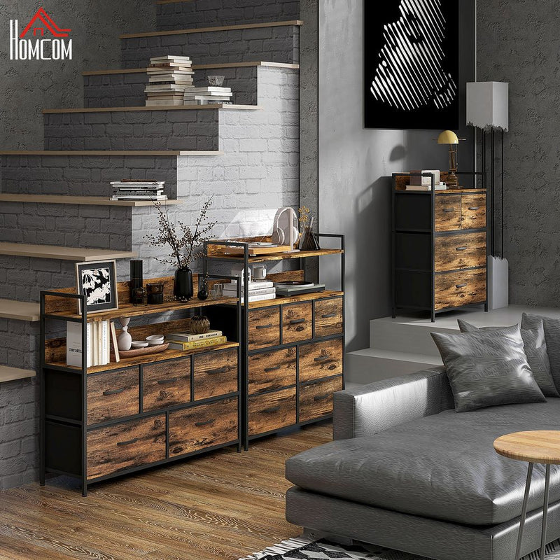 HOMCOM Bedroom Chest of Drawers 7 Drawer Dresser w/ Shelves, Rustic Brown