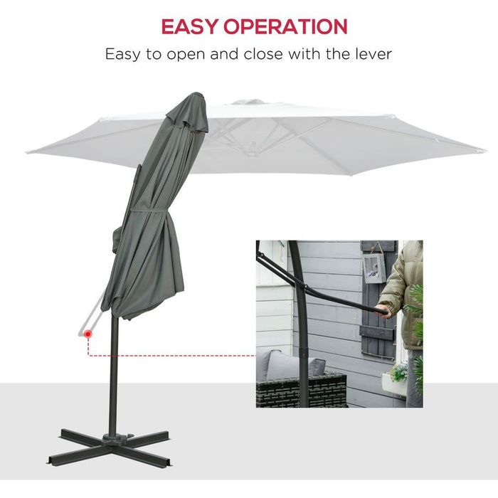 Outsunny 3m Cantilever Parasol - Easy Crank Handle - 6 Ribs - Grey