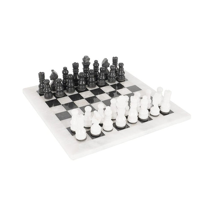 Premium White and Black 12" Marble Chess Set - High Quality and Exquisite Craftsmanship