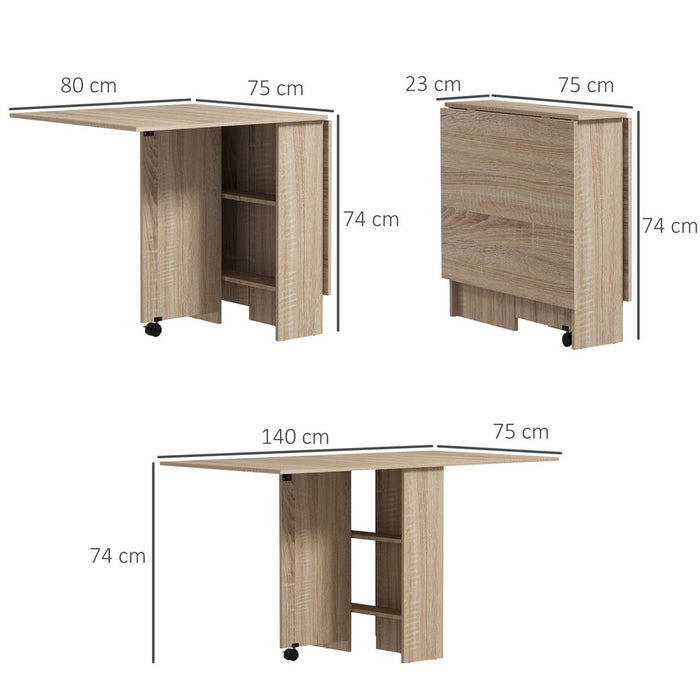 Expandable Dining Table w/ Shelves & Wheels - Versatile & Convenient Furniture Solution