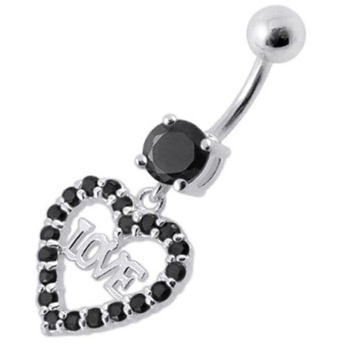 Fancy Jeweled Love Heart Symbol Dangling Belly Ring