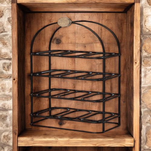 25" CAST IRON BLACK 12 BOTTLE WINE RACK