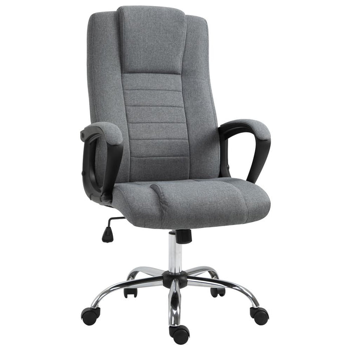 Vinsetto Office Chair, Linen Fabric Desk Chair, Height Adjustable Computer Chair with Padded Armrests, Swivel Wheels and Tilt Function, Grey