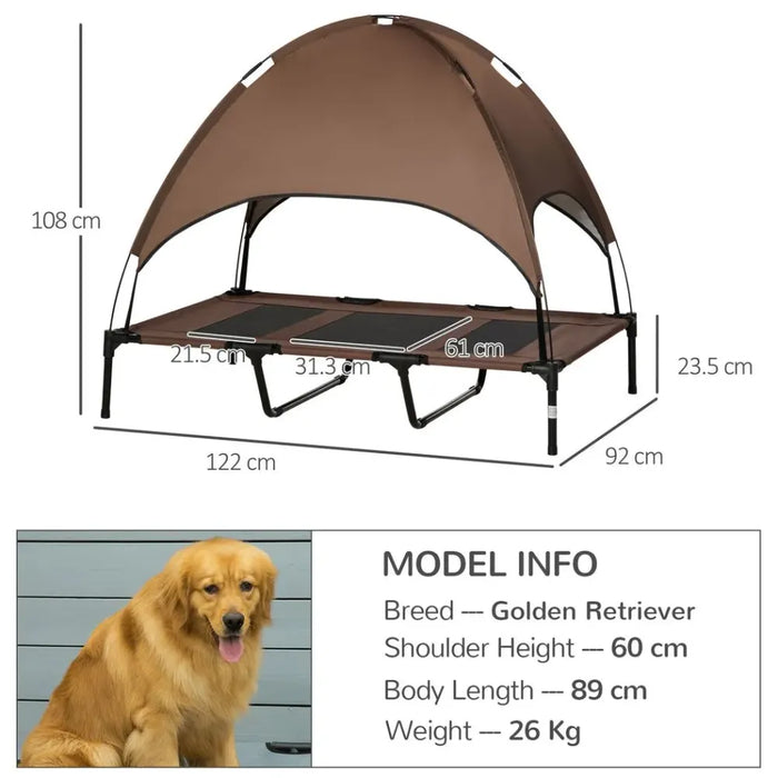 Ultimate Comfort Elevated Pet Bed - Canopy Tent - Outdoor - Coffee - 122cm