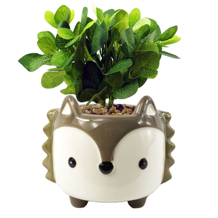 10cm Ceramic Grey Fox Planter