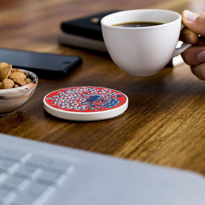 Ceramic Coasters Set of 4 Peacock 10cm