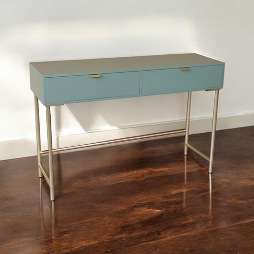120CM GREEN WOODEN 2 DRAWER SIDE TABLE
