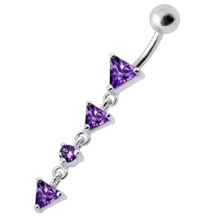 Fancy Jeweled LONG Dangling SS Banana Curved Bar Belly Ring