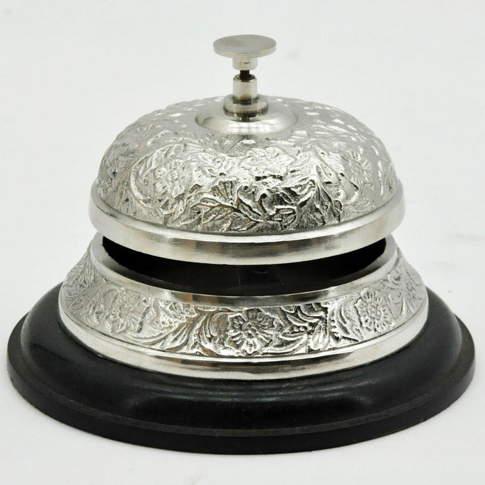 Premium Nickel 17CM Desk Bell w/ Hand-Finished Wooden Base