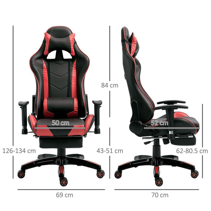 Ergonomic Gaming Chair - Reclining, Racing, Headrest, Swivel Wheels - Red