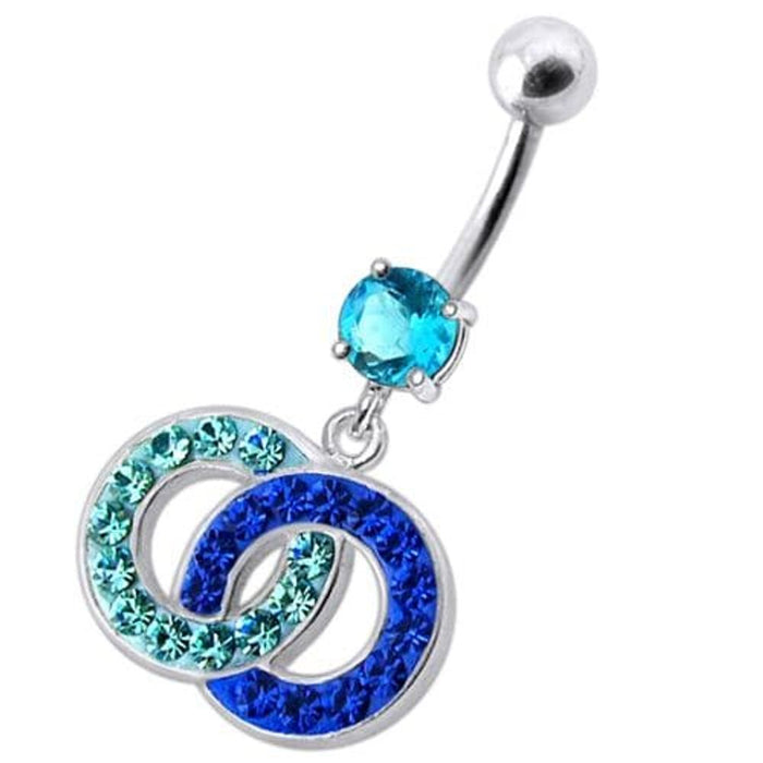 Fancy Multi Colored Stone Studded Crossed O Dangling SS Bar Belly Ring