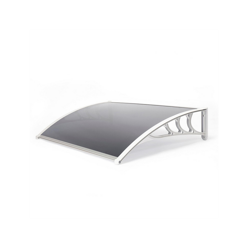 Greenhurst Tinted 1.2m Easy Fit Door Canopy, 120 x 80cm White Brackets Grey 3mm Polycarbonate Cover