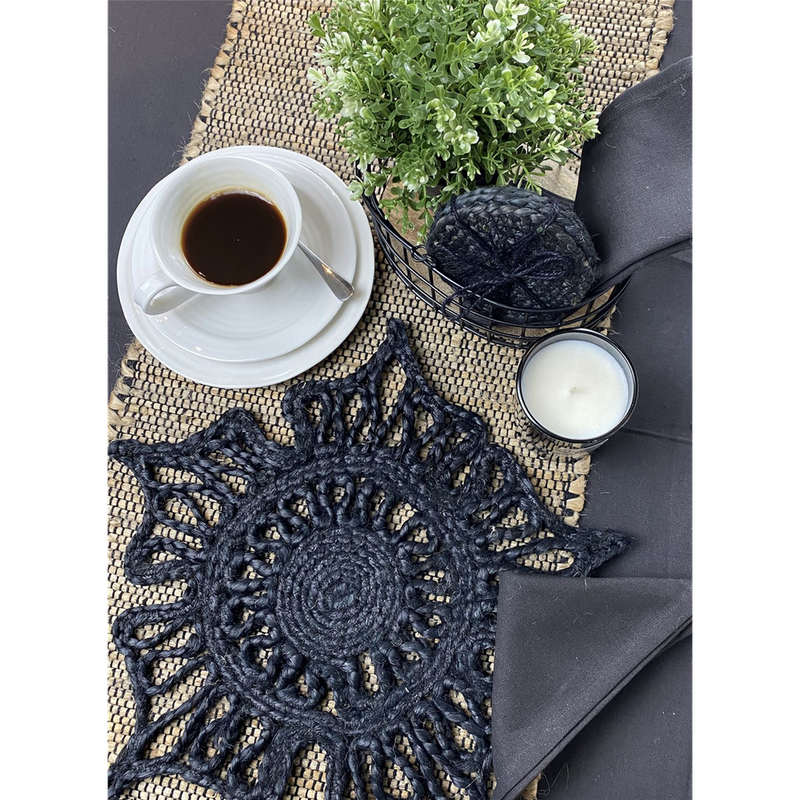 Premium Jute Placemats - Set of 2 - Black - 36x36cm