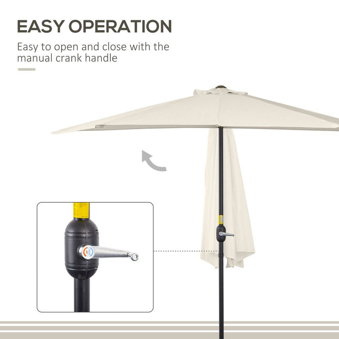 Outsunny 3m Half Round Umbrella Parasol - White | Compact Wall-Mounted Patio Shade Solution