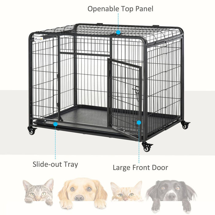 Hassle-Free Dog Cage Kennel | Locking Door & Wheels | Large Pets | Top Quality Pawhut