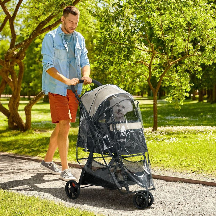 PawHut Dog Stroller: XS/S Size, Rain Cover Included - Khaki