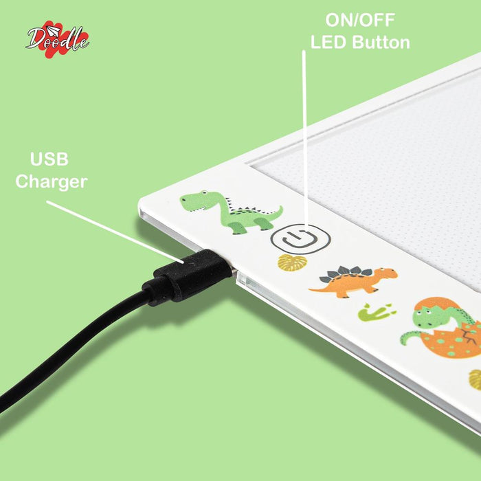 Doodle A4 Tracing Pad w/ USB Cable, Dinosaur- 16 Inch Ultra-Thin LED Lightbox for Artists- Portable & Easy to Use