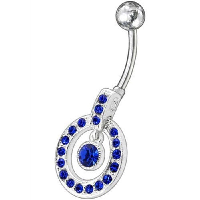 Fancy Multi Colored Round Shape Jeweled Dangling Banana Bar Belly Ring