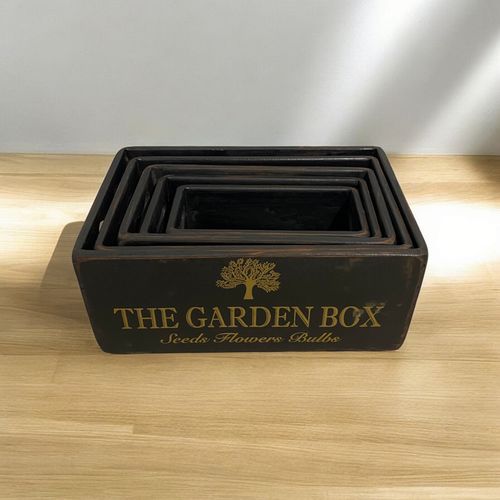 35/32/28/25/22CM SET 5 BLACK WOODEN BOXES