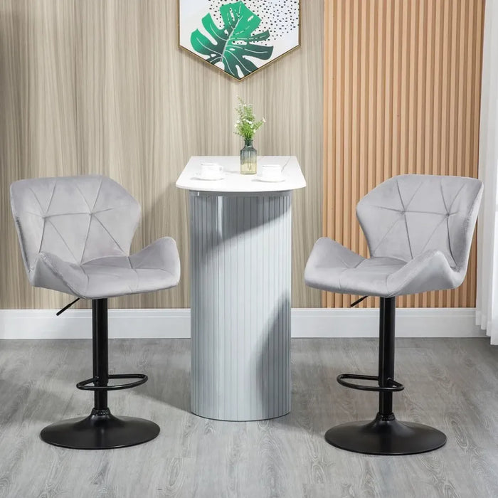 Set Of 2 Luxurious Velvet-Touch Bar Stools w/ Metal Frame Footrest Base Grey