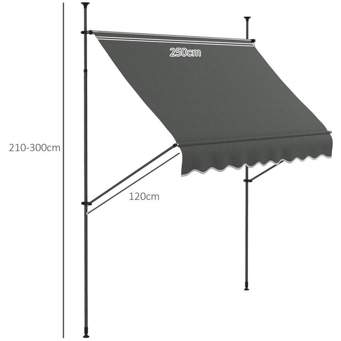 Outsunny 2.5x1.2m Retractable Awning - Non-Screw Garden Shelter for Outdoor Space - Adjustable & Strong Structure